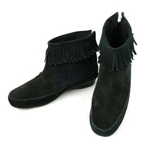 Comfort Case Leather Fringe Zip Chukka Ankle Boots Booties Moccasins Black 7.5